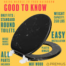 7 of 7:PREMIUS Printed MDF Wood Round Toilet Seat with Plastic Hinges, Black Marble, Standard 17 Inches 