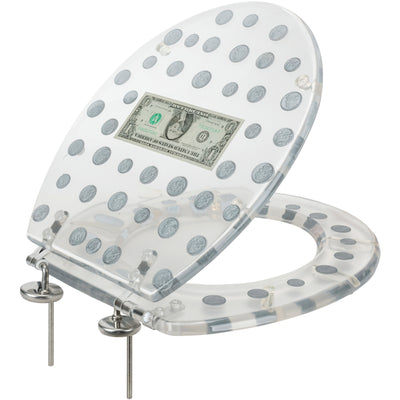 1 of 7:PREMIUS Polyresin Dollar Bill & Coins Money Toilet Seat, Clear, Standard Round, 17 Inches 