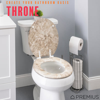 4 of 7:PREMIUS Wood Toilet Seat, Beige Marble, Standard Round, 17 Inches 