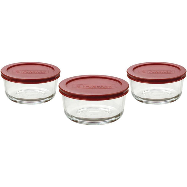 Anchor Hocking 7-Cup Round Food Storage Containers with Red Plastic Lids,  Set of 4
