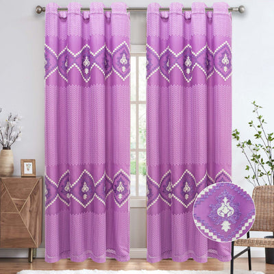 2 of 6:Carmen Damask Embroidered Chevron Design Grommet Window Curtain Panel, 54x84 Inches 