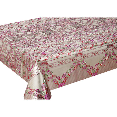 1 of 3:Mantel de PVC impermeable PREMIUS, fiesta con motivo rosa y dorado, 54x12 pulgadas, vendido por pie 