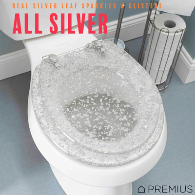 3 of 7:PREMIUS Polyresin Silver Leaf Toilet Seat, Clear, Standard Round, 17 Inches 
