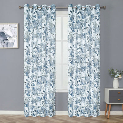 6 of 6:Oliver Printed Watercolor Floral Room Darkening Grommet Window Panel, 50x84 Inches 