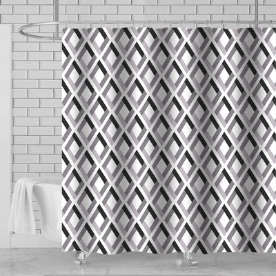 1 of 1:Payton 13 Piece Diamond Canvas Shower Curtain with Hooks, White-Gray-Black, 70x72 Inches 