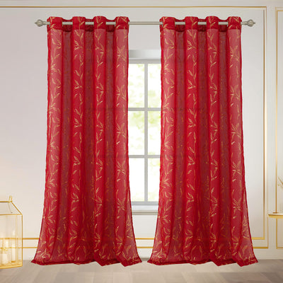 4 of 7:Abira Metallic Leaf Sheer Grommet Window Curtain Panel, 55x84 Inches 