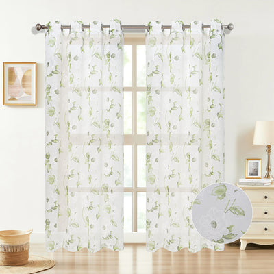 2 of 6:Loro Sheer Floral Printed Grommet Window Curtain Panel, 54x84 Inches 