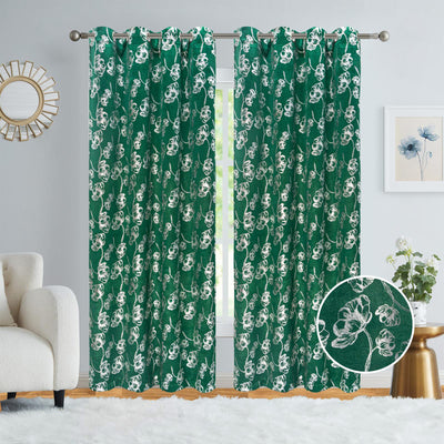 5 of 6:Newark Metallic Foil Floral Room Darkening Grommet Window Curtain Panel, 54x84 Inches 