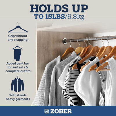 4 of 4:ZOBER 10 Piece High Grade Non Slip Wooden Suit Hangers, Natural 