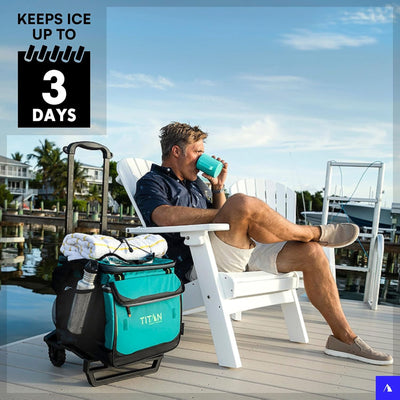 5 of 7:Titan 60 Can Deep Freeze Collapsible Rolling Cooler Cart with Wheels, Process Blue 