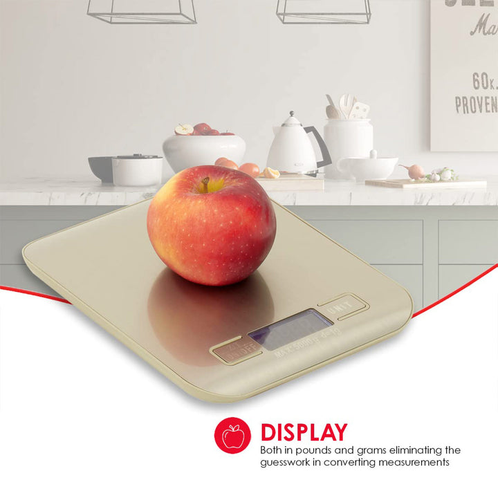 Weighing an Apple Fruit on a Digital Kitchen Scale in Grams on