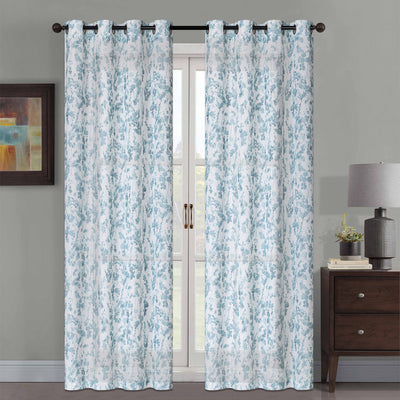 5 of 5:Wessex Printed Floral Faux Linen Grommet Window Panel Curtain, 54x84 Inches 