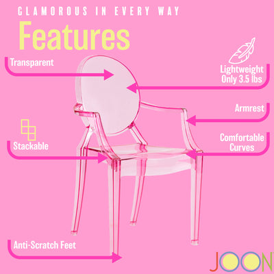 16 of 23:JOON 2 Pack Kids Ghost Chairs with Armrest, 25x13x14.5 Inches, Transparent 