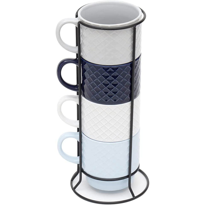 Over and Back 5-Piece Embossed Stackable Mug Set With Rack