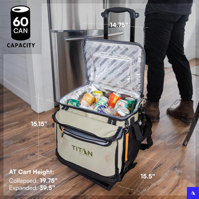 4 of 7:Titan 60 Can Deep Freeze Collapsible Rolling Cooler Cart with Wheels, Process Blue 