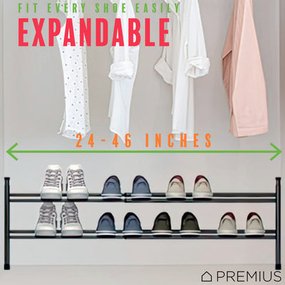 4 of 6:PREMIUS 2-Tier Expandable Shoe Rack, Black, 29x12x16.5 Inches 