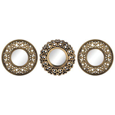 1 of 2:PREMIUS 3-Piece Brushed Gold Mirror Set Wall Decor Scroll, Antique Gold, 30x10 Inches 