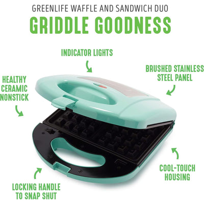 3 of 5:GreenLife Double Electric Ceramic NonStick Waffle Maker, Turquoise 