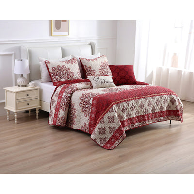 2 of 2:Riviera 5 Piece Oversized Microfiber Wrinkle-Free Quilt Set 