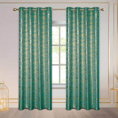 1 of 7:Myra Metallic Foil Streaks Pattern Grommet Window Curtain Panel, 54x84 Inches 