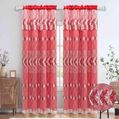 5 of 6:Dana Embroidered Rod Pocket Window Curtain Panel with Attached Valance, 54x84 Inches 