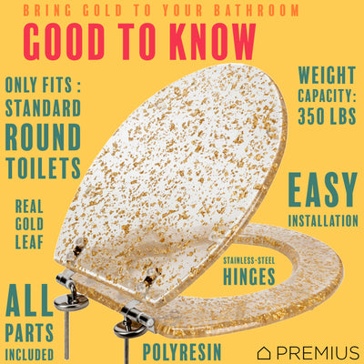 7 of 7:PREMIUS Polyresin Gold Leaf Toilet Seat, Clear, Standard Round, 17 Inches 