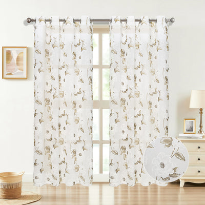 5 of 6:Loro Sheer Floral Printed Grommet Window Curtain Panel, 54x84 Inches 