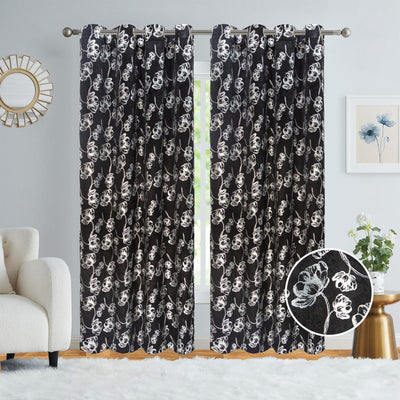1 of 6:Newark Metallic Foil Floral Room Darkening Grommet Window Curtain Panel, 54x84 Inches 