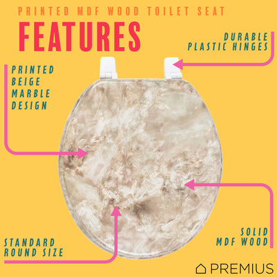2 of 7:PREMIUS Wood Toilet Seat, Beige Marble, Standard Round, 17 Inches 
