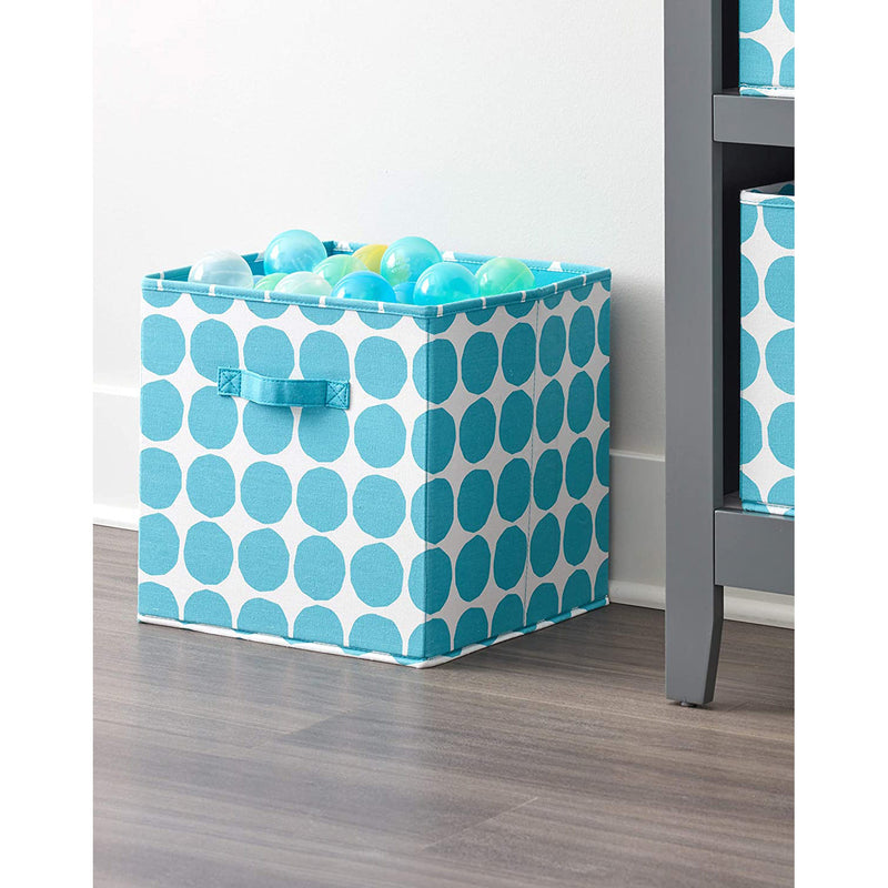 iDesign Dot Fabric Storage Cube Bin with Handles, Teal, 13x13x13 Inches