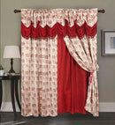 Devika Jacquard Rod Pocket Panel With Attached Valance and Backing, Burgundy, 55x84 Inches