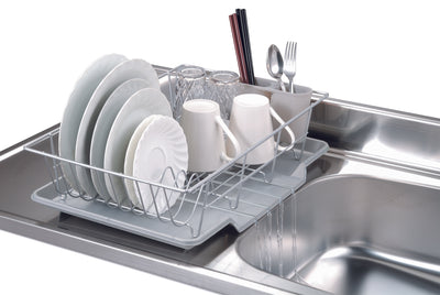 2 of 2:Home Basics 3 Piece Vinyl Coated Steel Dish Drainer with Drip Tray, Silver 