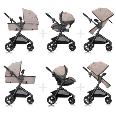 3 of 6:Système de voyage modulaire Evenflo Pivot avec siège auto pour bébé LiteMax, couleur beige désert 