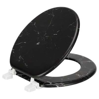 1 of 7:PREMIUS Printed MDF Wood Round Toilet Seat with Plastic Hinges, Black Marble, Standard 17 Inches 