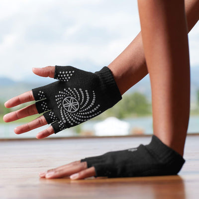 4 of 4:Gaiam Fitness Fingerless Workout Weight Training Yoga Gloves, Black, One Size Fits Most 