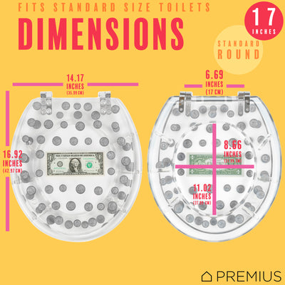 5 of 7:PREMIUS Polyresin Dollar Bill & Coins Money Toilet Seat, Clear, Standard Round, 17 Inches 