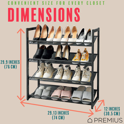 5 of 7:PREMIUS 4 Layer Mesh Shelf Shoe Rack, Black, 29.9x29.1x12 Inches 