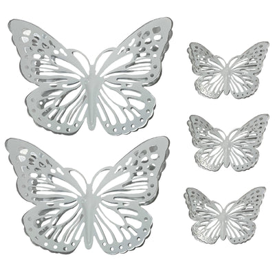 1 of 2:PREMIUS 5 Piece Metal Butterfly Wall Decor Set, White-Silver, (3) 6 Inches, (2) 12 Inches 