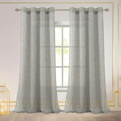 3 of 7:Abira Metallic Leaf Sheer Grommet Window Curtain Panel, 55x84 Inches 