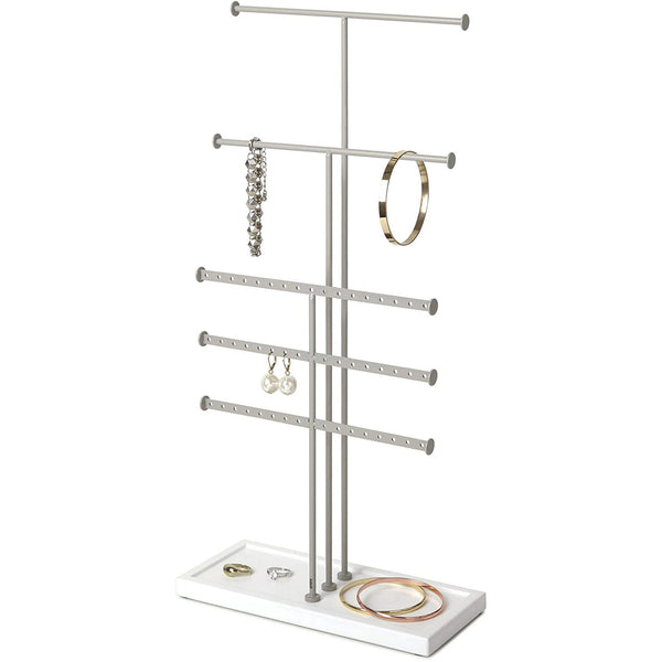  Umbra Trigem Hanging Jewelry Organizer Tiered Tabletop  Countertop Free Standing Necklace Holder Display, 3, Brass/White : Home &  Kitchen