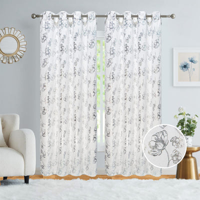 2 of 6:Newark Metallic Foil Floral Room Darkening Grommet Window Curtain Panel, 54x84 Inches 