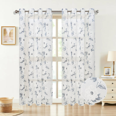 4 of 6:Loro Sheer Floral Printed Grommet Window Curtain Panel, 54x84 Inches 