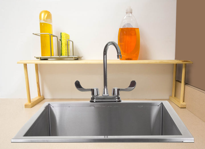  Home Basics Over Sink Shelf, (Chrome) Steel Over The Kitchen  Sink Organizer for Soap, Sponges, Scrubbers, and More