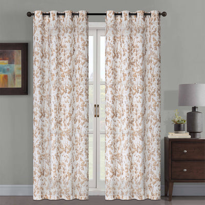 1 of 5:Wessex Printed Floral Faux Linen Grommet Window Panel Curtain, 54x84 Inches 