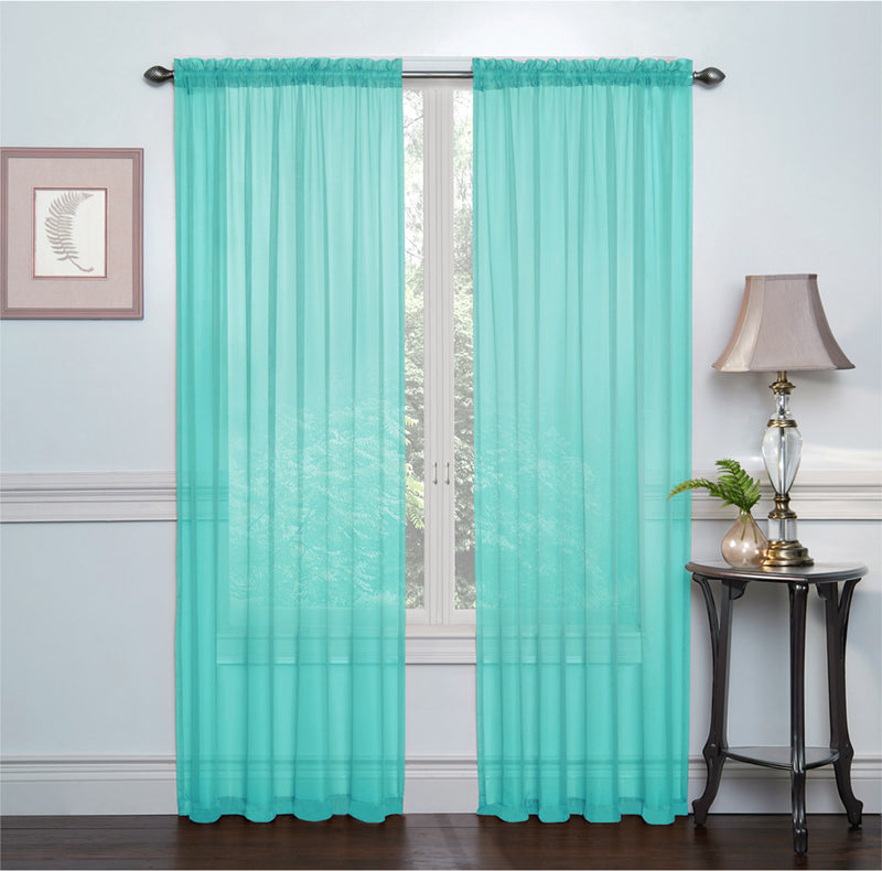 Crystal 2-Pack Sheer Rod Pocket Window Panel, Turquoise, 52x84 Inches