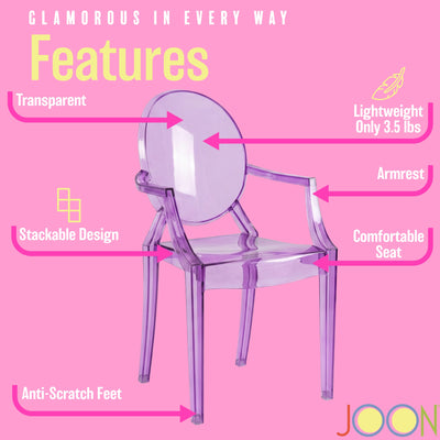 6 of 23:JOON 2 Pack Kids Ghost Chairs with Armrest, 25x13x14.5 Inches, Transparent 