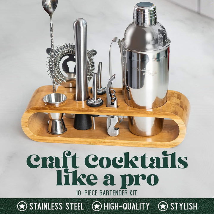 Mixology - Kit Barista Professionale Con Supporto In Legno - Shaker E Accessori Acciaio Inox