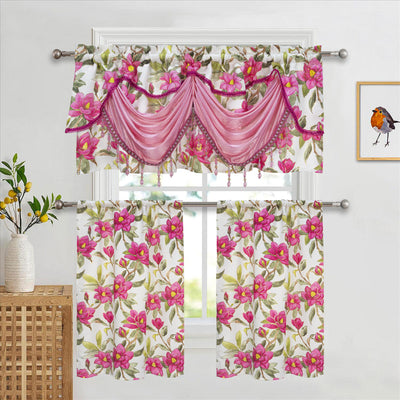 2 of 6:Goldie Floral Kitchen Curtain Set, Waterfall Swag Valance 60x36, Tier 30x36 Inches 