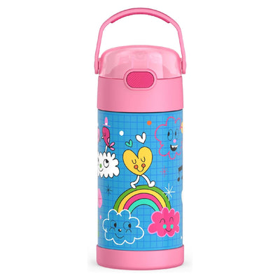 1 of 4:Thermos Kids Water Bottle Vacuum Insulated Stainless Steel with Straw, Sketches, 12 Ounces 