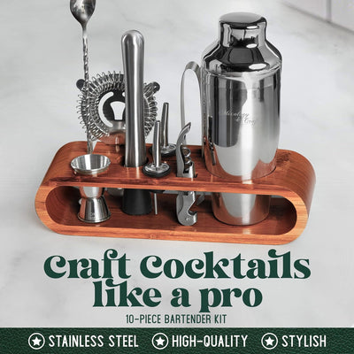 2 of 4:Mixology & Craft Bartender Kit: 10-Piece Bar Tool Set with Mahogany Stand, Silver 